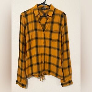 Dear John Women’s Mustard and Black Plaid Button-Up Long Sleeve Shirt